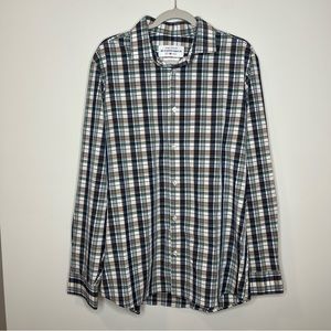 Mizzen + Main men’s XL trim fit Button Down long sleeve shirt plaid blue white